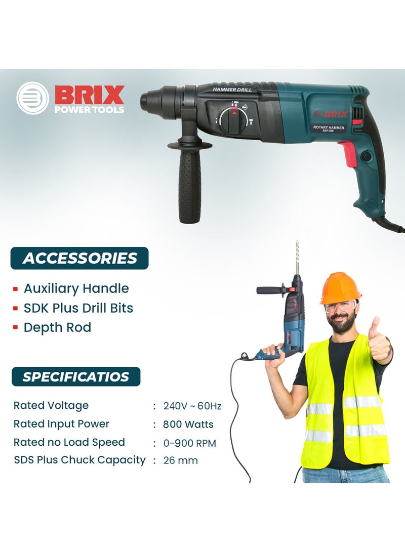 Brix Power Drill Machine 800W 900rpm 26mm 220 and 240V 50/60Hz Rotary Hammer Drilling Machine BRIX BXP508 - Image 4
