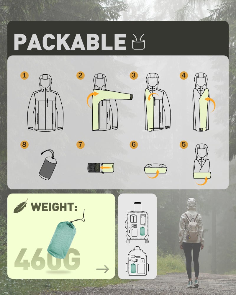 33,000ft Packable Rain Jacket Women Lightweight Waterproof Raincoat with Hood Cycling Bike Jacket Windbreaker - Image 5