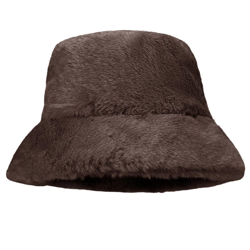 TZ Promise Women Plush Fluffy Bucket Hat Warm Lining Winter Faux Fur Cozy Wide Brim Winter (Brown) - Image 3