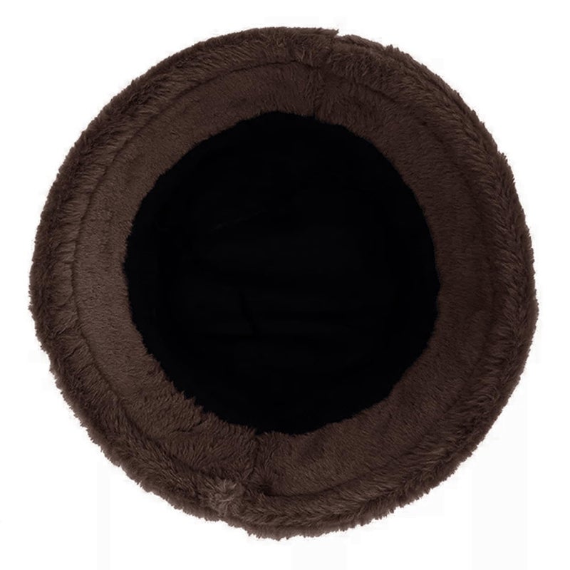 TZ Promise Women Plush Fluffy Bucket Hat Warm Lining Winter Faux Fur Cozy Wide Brim Winter (Brown) - Image 4
