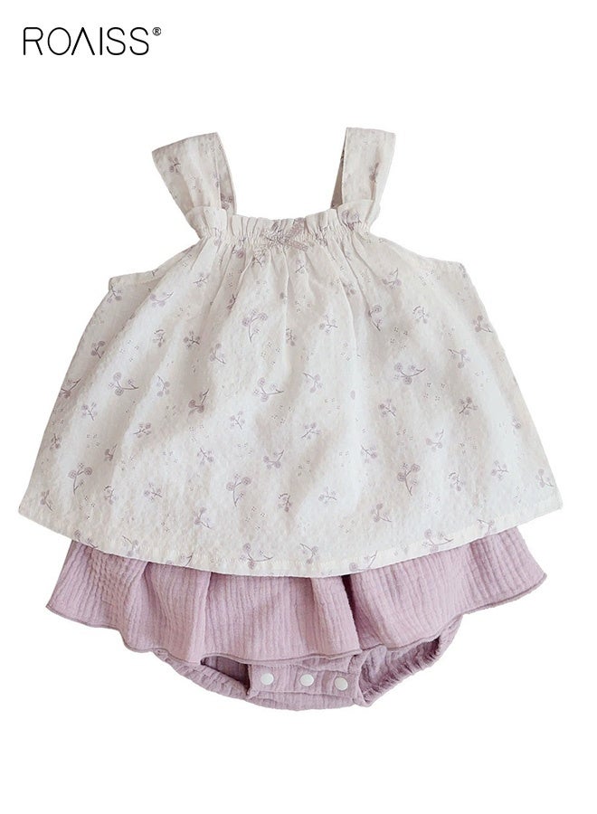 roaiss Baby Girls 2PCS Summer Outfits, Comfortable Camisole and Romper Skirt, Sleeveless Floral Top and Ruffle Skirt Set, Infant Stylish Summer Clothes  - Image 1