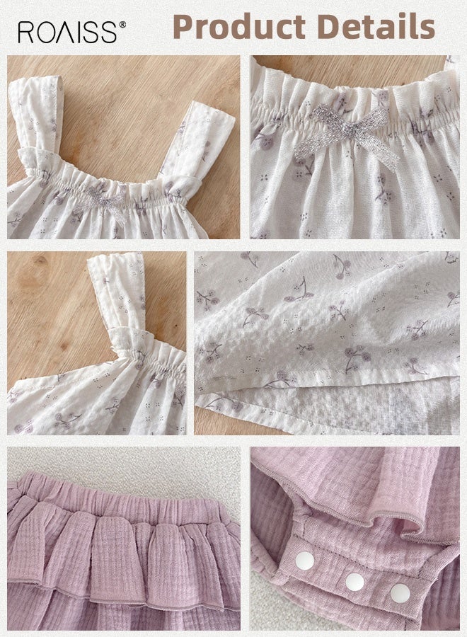roaiss Baby Girls 2PCS Summer Outfits, Comfortable Camisole and Romper Skirt, Sleeveless Floral Top and Ruffle Skirt Set, Infant Stylish Summer Clothes  - Image 4