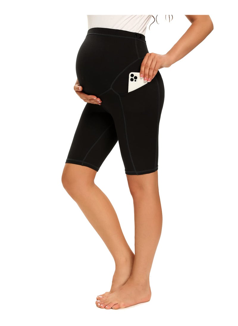SYOSI Women's Maternity Yoga Shorts, Over The Belly Active Comfy, Biker Workout Running Athletic Shorts Side Pockets, Made of 90% Polyester and 10% Spandex, High Waistband and Side Pockets  - Image 1