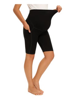 SYOSI Women's Maternity Yoga Shorts, Over The Belly Active Comfy, Biker Workout Running Athletic Shorts Side Pockets, Made of 90% Polyester and 10% Spandex, High Waistband and Side Pockets  - Image 2