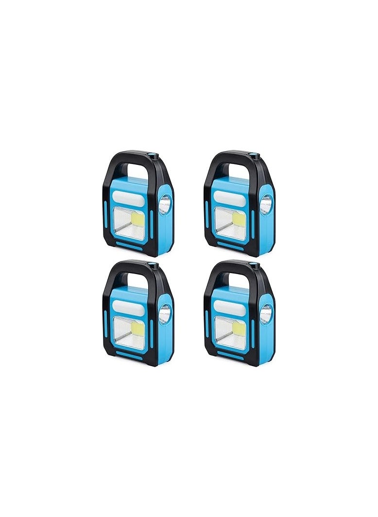 ماركة غير محددة 4 عبوات 3 في 1 مصباح شمسي قابل لإعادة الشحن USB مزود بإضاءة COB LED للتخييم، شحن للجهاز، مصباح LED للطوارئ مقاوم للماء 