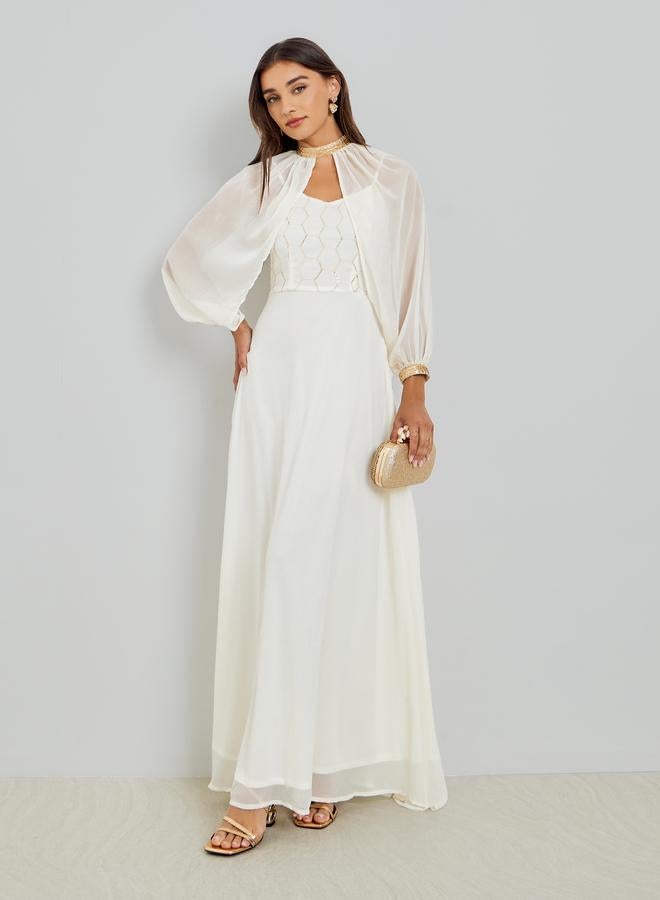 ستايلي فستان طويل بالترتر مع كاب قابل للإزالة - Image 1