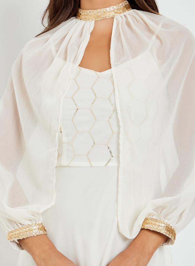 ستايلي فستان طويل بالترتر مع كاب قابل للإزالة - Image 5