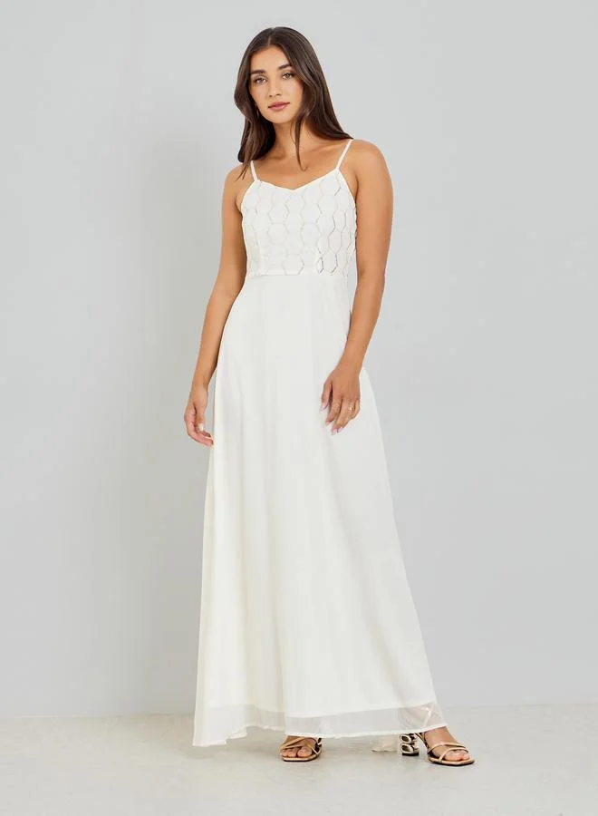 Styli Off White Sequin Maxi Dress with Removable Cape