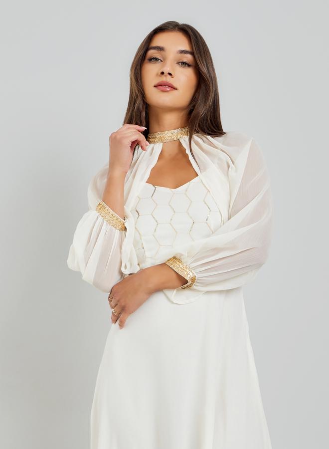 ستايلي فستان طويل بالترتر مع كاب قابل للإزالة - Image 3