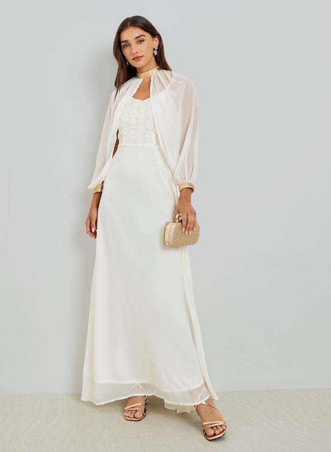 ستايلي فستان طويل بالترتر مع كاب قابل للإزالة - Image 4