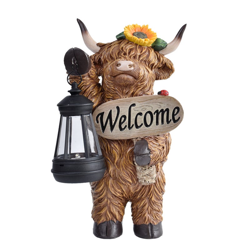 Resin Highland Cow Carrying Lantern Solar Outdoor Light for Villa Garden Landscape Sculpture Lamp - Image 3
