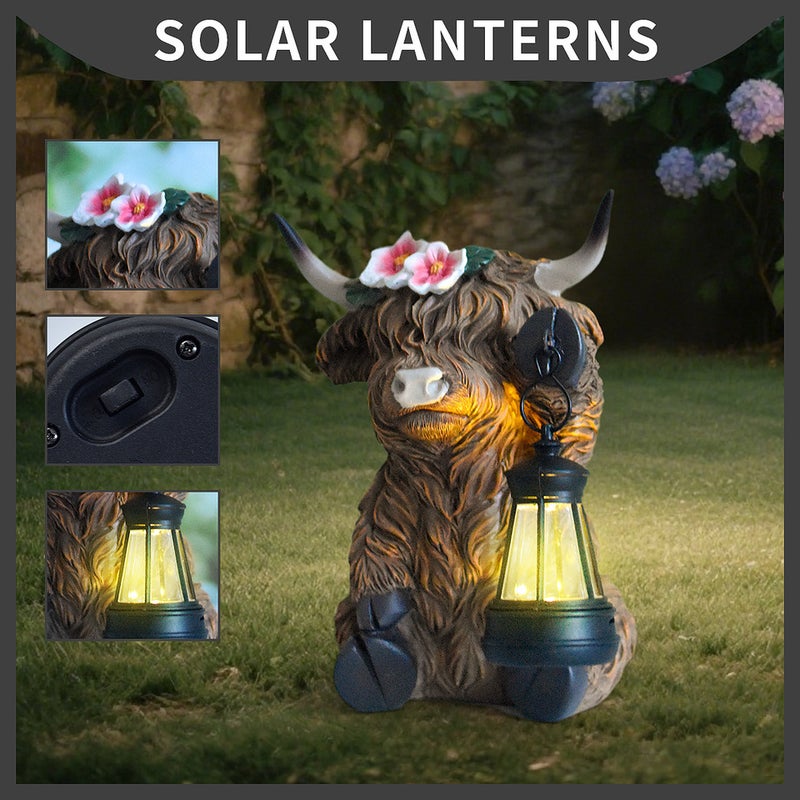 Resin Highland Cow Carrying Lantern Solar Outdoor Light for Villa Garden Landscape Sculpture Lamp - Image 2