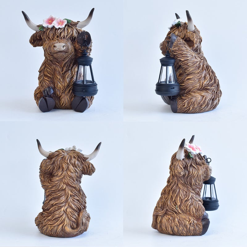 Resin Highland Cow Carrying Lantern Solar Outdoor Light for Villa Garden Landscape Sculpture Lamp - Image 4