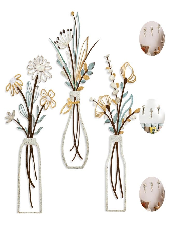 BoAn 3 Pieces Metal Flower Wall Art - Rustic Farmhouse & Boho Floral Wall Decor for Living Room, Bedroom, Bathroom - Durable Pre-Drilled Home Decorationss, Housewarming Gift - Image 1