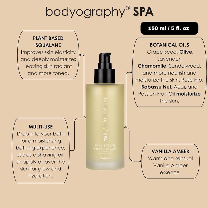 Bodyography Spa Bath Body Oil 4 oz Vanilla Amber Fragrance Hydrating Botanical Oil with Squalene Rose Hip Babassu Vegan ParabenFree GlutenFree Moisture for Tone Texture - Image 5