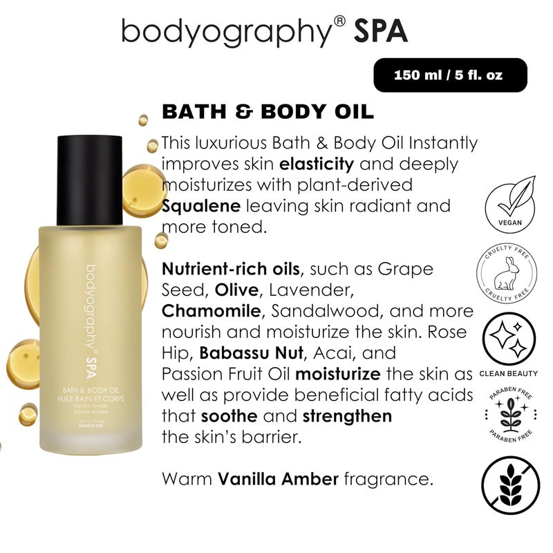 Bodyography Spa Bath Body Oil 4 oz Vanilla Amber Fragrance Hydrating Botanical Oil with Squalene Rose Hip Babassu Vegan ParabenFree GlutenFree Moisture for Tone Texture - Image 2