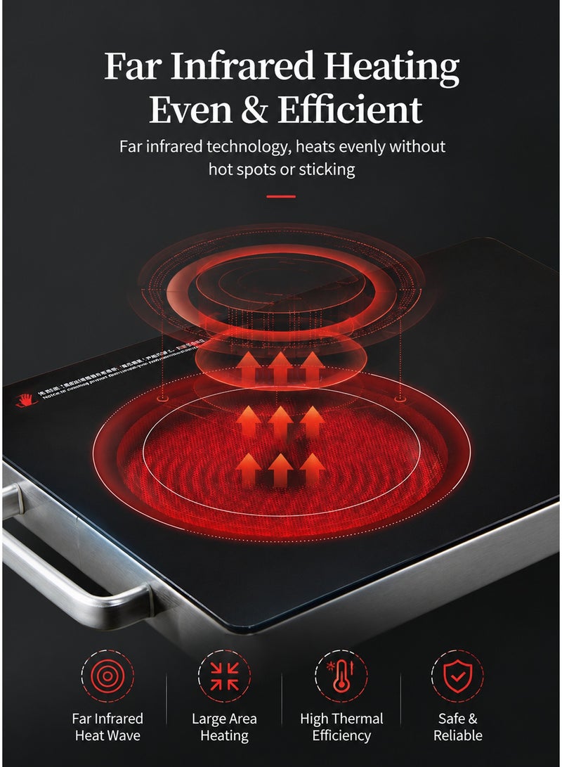 CUBEXELL Portable Infrared Electric Cooker,3500W Single Burner Electric Cooktop with 8 Adjustable Temperature Levels,Digital Infrared Heating with Precise Touch Control & 3-Hour Timer for Versatile Cooking - Image 3