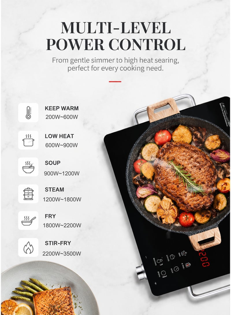 CUBEXELL Portable Infrared Electric Cooker,3500W Single Burner Electric Cooktop with 8 Adjustable Temperature Levels,Digital Infrared Heating with Precise Touch Control & 3-Hour Timer for Versatile Cooking - Image 4