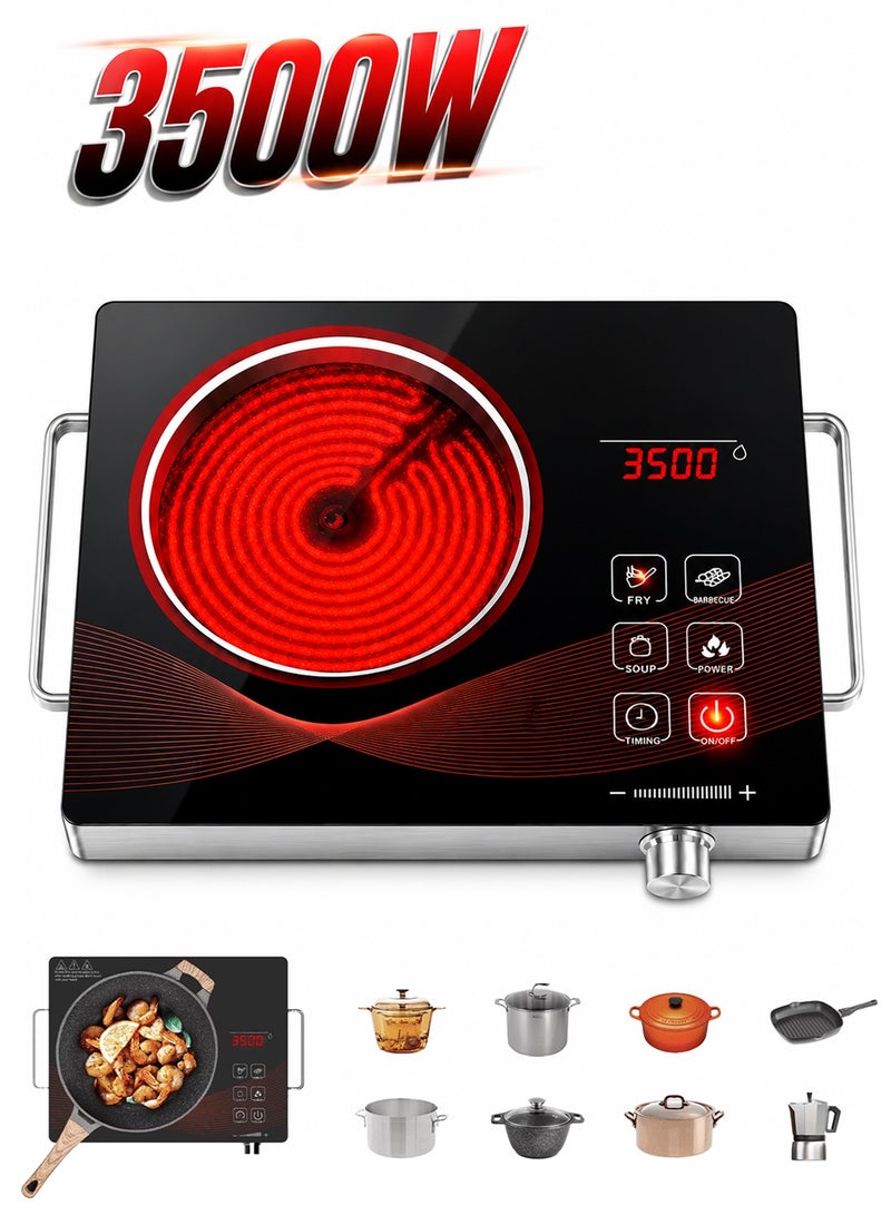 CUBEXELL Portable Infrared Electric Cooker,3500W Single Burner Electric Cooktop with 8 Adjustable Temperature Levels,Digital Infrared Heating with Precise Touch Control & 3-Hour Timer for Versatile Cooking - Image 1