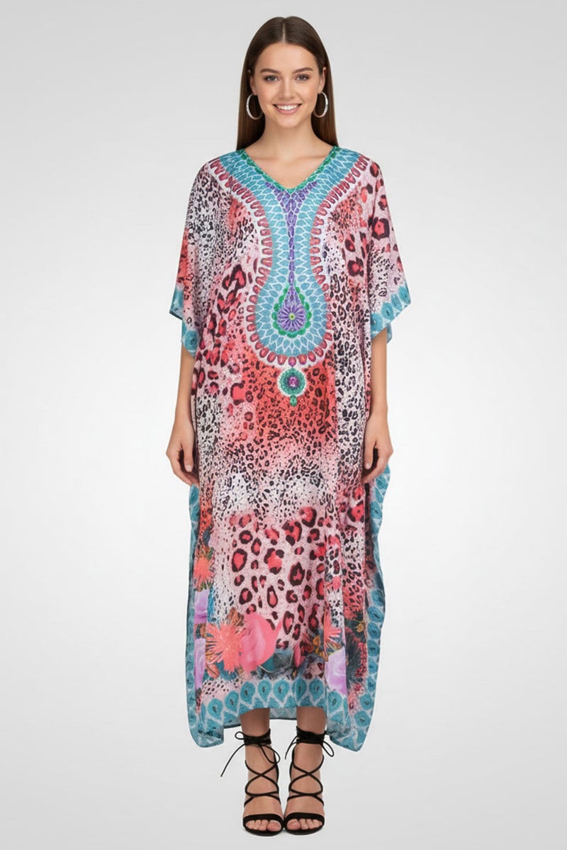 Willow & Whistle Women Animal Print Kaftan Dress, Multicolor - Image 1