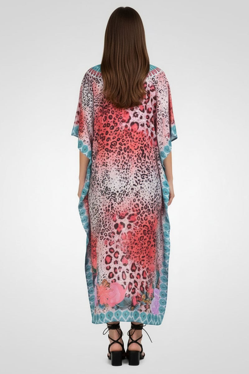 Willow & Whistle Women Animal Print Kaftan Dress, Multicolor - Image 4