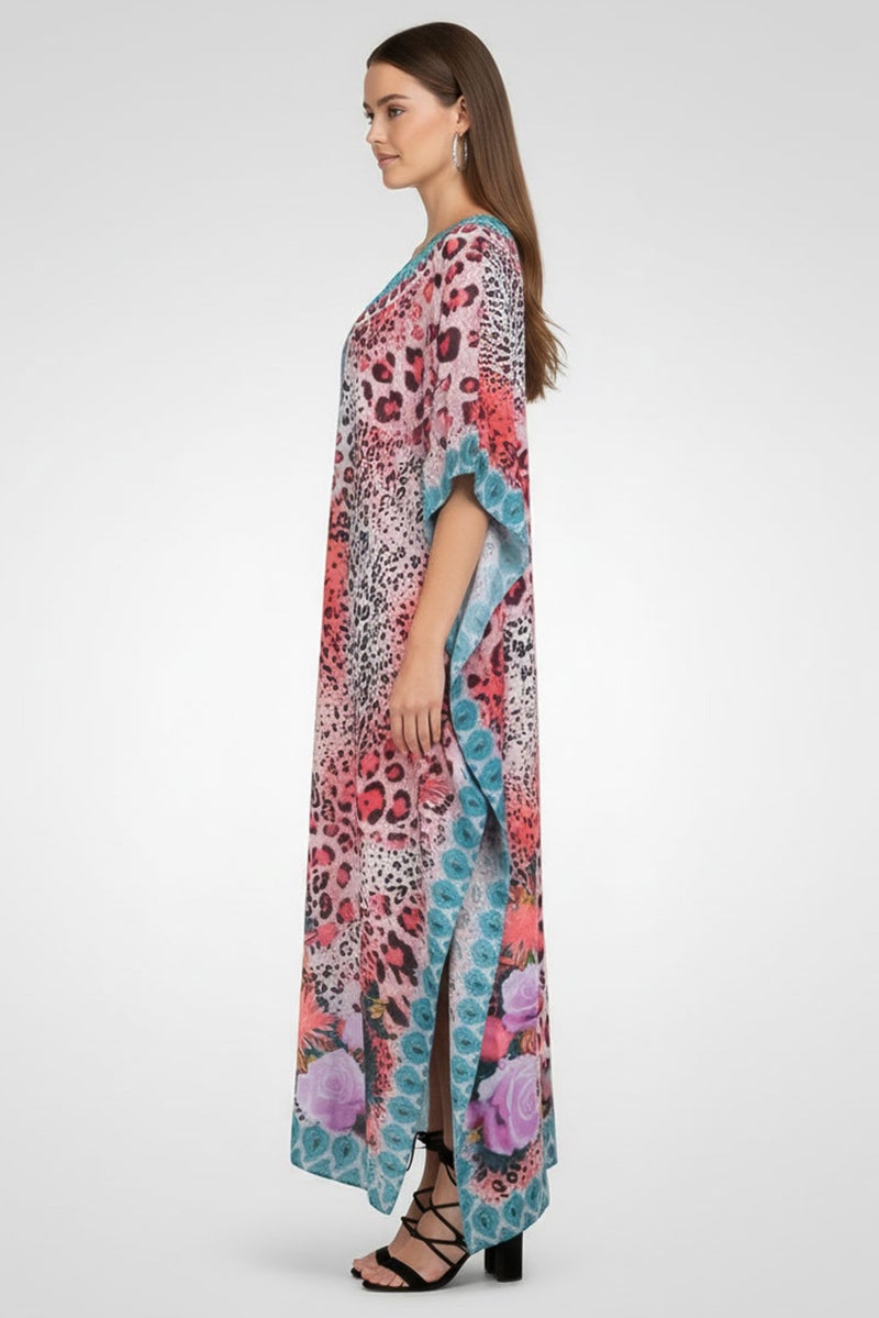 Willow & Whistle Women Animal Print Kaftan Dress, Multicolor - Image 3