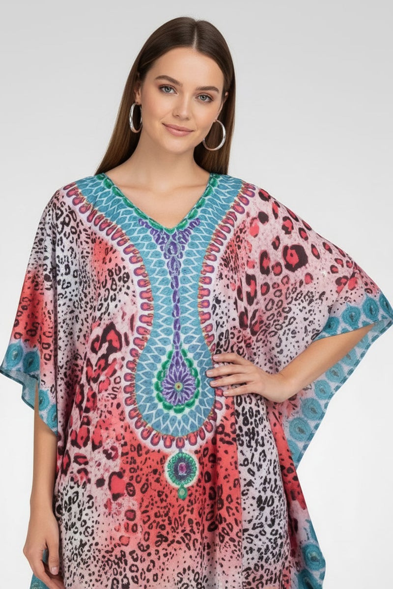 Willow & Whistle Women Animal Print Kaftan Dress, Multicolor - Image 2