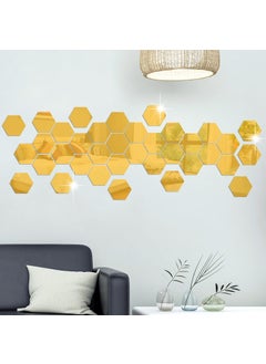 Home Elements HOME ELEMENTS 9 Pcs Hexagon Designer Real Mirror Wall Mount Glass Mirror Aesthetic for Home Decoration Bedroom Living Room Wall Decal Decoration (Gold)  - Image 2