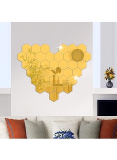 Home Elements HOME ELEMENTS 9 Pcs Hexagon Designer Real Mirror Wall Mount Glass Mirror Aesthetic for Home Decoration Bedroom Living Room Wall Decal Decoration (Gold)  - Image 4