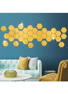Home Elements HOME ELEMENTS 9 Pcs Hexagon Designer Real Mirror Wall Mount Glass Mirror Aesthetic for Home Decoration Bedroom Living Room Wall Decal Decoration (Gold)  - Image 3