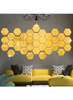 Home Elements HOME ELEMENTS 9 Pcs Hexagon Designer Real Mirror Wall Mount Glass Mirror Aesthetic for Home Decoration Bedroom Living Room Wall Decal Decoration (Gold)  - Image 1