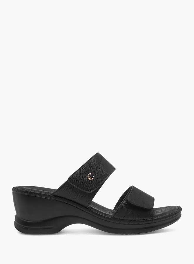 Women Textured Slip-On Sandals with Wedge Heels