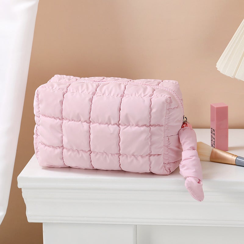 New Solid Color Clutch Bag Large Capacity Portable Storage Bag Down Filled Cotton Pencil Bag Simple ISN Style Cosmetic Bag Pink 