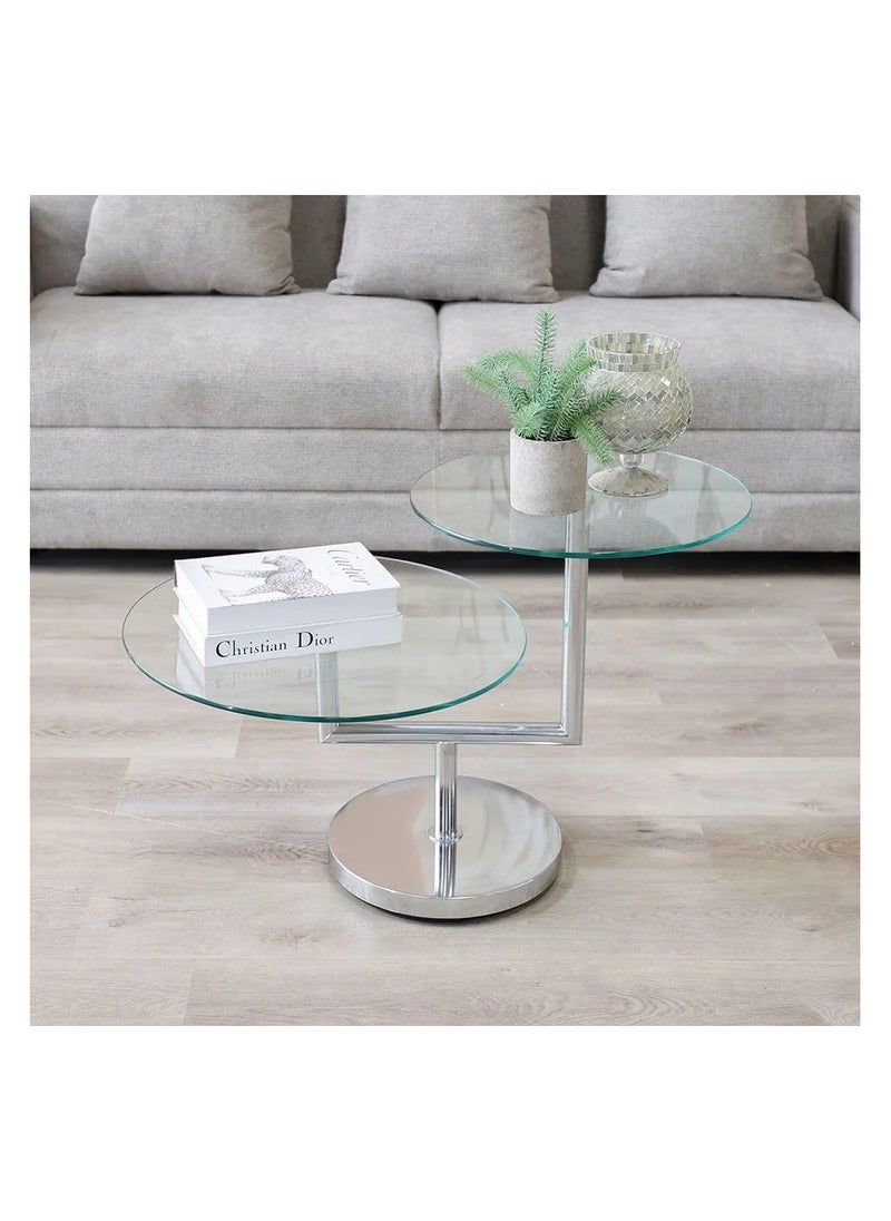 DANUBE HOME Kadita End Table 2 in 1 Multifunctional Living Room Small Desk Space Saving Round Side Table For Modern Home Chrome Plated/Clear Glass 85x55x56 cm  - Image 3