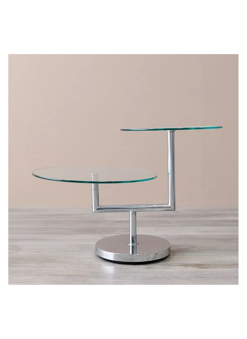 DANUBE HOME Kadita End Table 2 in 1 Multifunctional Living Room Small Desk Space Saving Round Side Table For Modern Home Chrome Plated/Clear Glass 85x55x56 cm  - Image 2