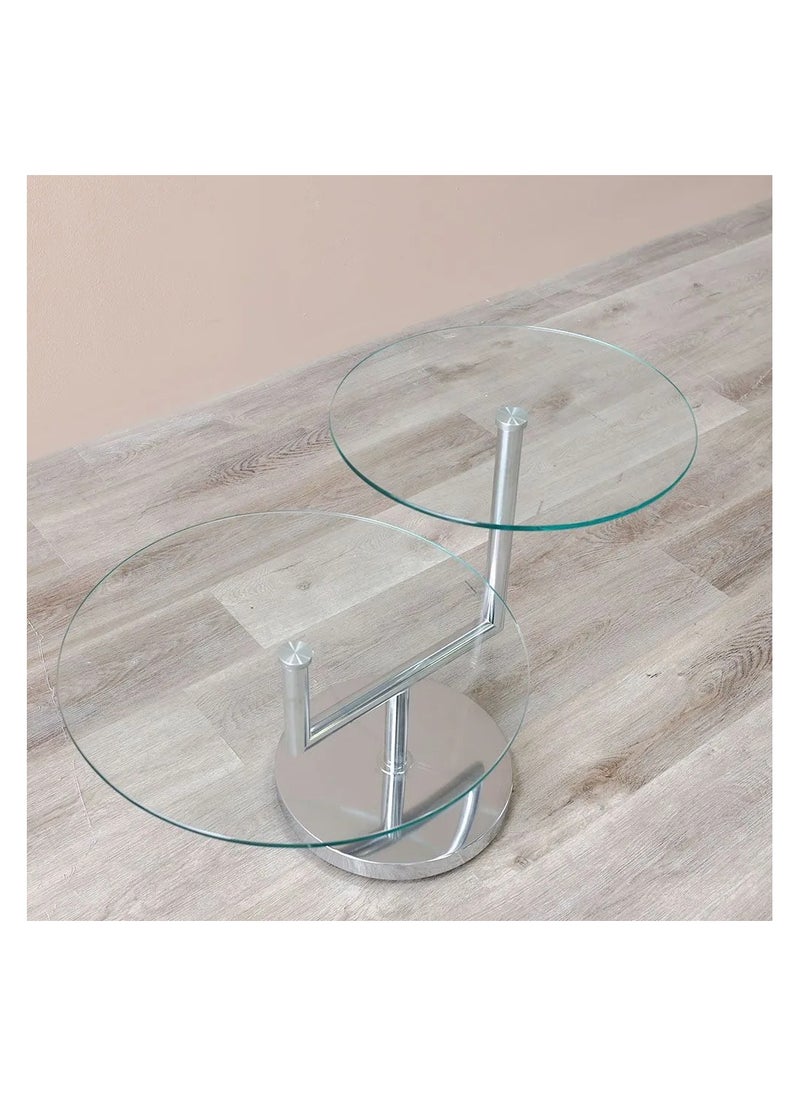 DANUBE HOME Kadita End Table 2 in 1 Multifunctional Living Room Small Desk Space Saving Round Side Table For Modern Home Chrome Plated/Clear Glass 85x55x56 cm  - Image 4