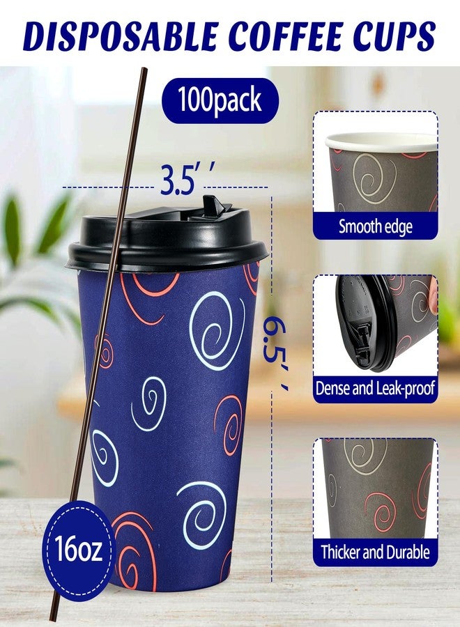 TV TOPVALUE 100 Pack 16 oz Paper Cups, Disposable Coffee Cups with Lids and Straws for Drinking Water, Tea, Used for Home, Shops and Cafes - Image 2