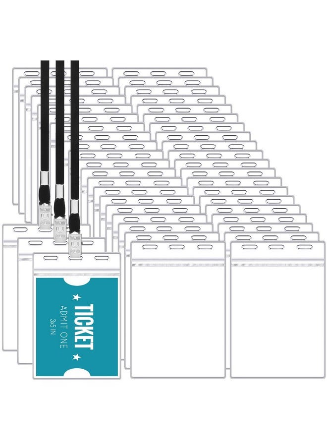 Patelai - 60 Pcs 3 X 5 Inch Large Clear Id Badge Holder With Lanyard In Black Waterproof Badge And Credential Holders Plastic Credential Badge Sleeves Clear Vertical Sealable Card Protector For Travel - Image 1