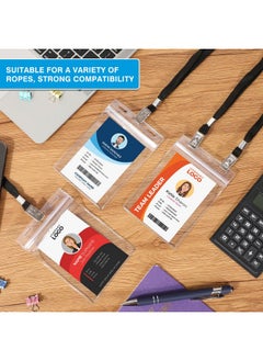 Patelai 60 Pcs 3 X 5 Inch Large Clear Id Badge Holder With Lanyard In Black Waterproof Badge And Credential Holders Plastic Credential Badge Sleeves Clear Vertical Sealable Card Protector For Travel  - Image 5