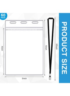 Patelai 60 Pcs 3 X 5 Inch Large Clear Id Badge Holder With Lanyard In Black Waterproof Badge And Credential Holders Plastic Credential Badge Sleeves Clear Vertical Sealable Card Protector For Travel  - Image 2