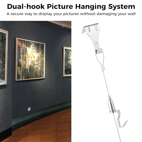 yeesport Picture Rail Hanging System with Hook, 66 lb (30 kg) Max Load, Adjustable Wire Hooks Kit, 6.6 ft (2 m) Length Cable with Loop, Picture Hanging Kit (12 Pack) - Image 3