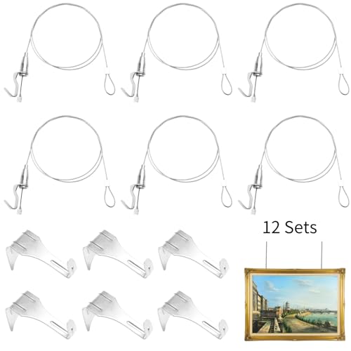 yeesport Picture Rail Hanging System with Hook, 66 lb (30 kg) Max Load, Adjustable Wire Hooks Kit, 6.6 ft (2 m) Length Cable with Loop, Picture Hanging Kit (12 Pack) - Image 2