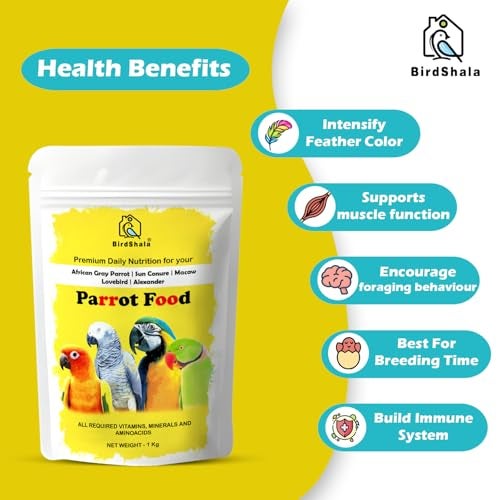 BirdShala Parrot Food for All Life Stages African Grey Parrot,Sun Conure,Macaw,Lovebird and Alexander Premium Seed Blend of Grains, Nuts & Fruit Pellets - Image 3