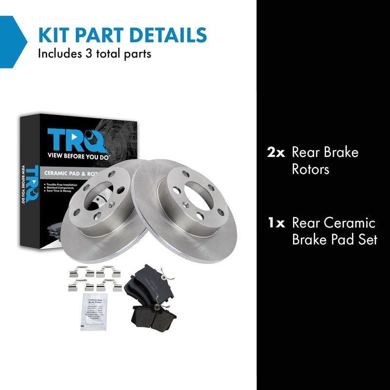TRQ Rear Brake Pad and Rotor Set Ceramic Solid Rotors Compatible with 2007-2010 Volkswagen Beetle 1999 Jetta 1999 Golf - Image 2