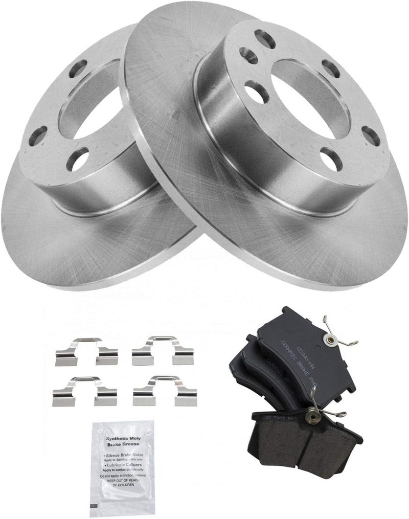 TRQ Rear Brake Pad and Rotor Set Ceramic Solid Rotors Compatible with 2007-2010 Volkswagen Beetle 1999 Jetta 1999 Golf - Image 3