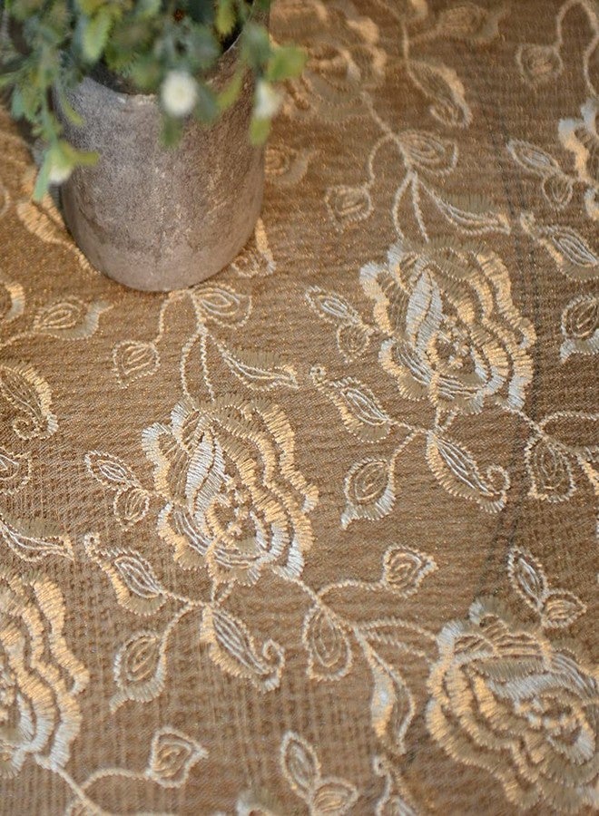 SUTAVIA Lace Rose Fabric Round Tablecloth Gold Floral Coffee Table Cover Classic Dustproof Table Protector for Dining Room Picnic Wedding Party Banquet Home Decor (Gold, 33 inch Round) - Image 5