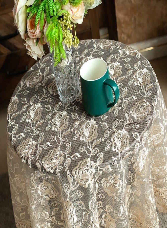 SUTAVIA Lace Rose Fabric Round Tablecloth Gold Floral Coffee Table Cover Classic Dustproof Table Protector for Dining Room Picnic Wedding Party Banquet Home Decor (Gold, 33 inch Round) - Image 2