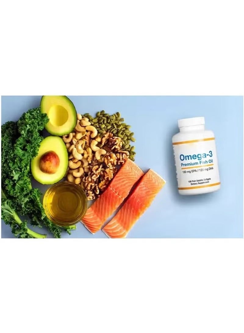 Omega Premium Omega-3 Fish Oil Concentrated Formula with EPA and DHA for Optimal Lipid Profile and Immune Support - Gluten-Free, 100 Fish Gelatin Softgels  - Image 4
