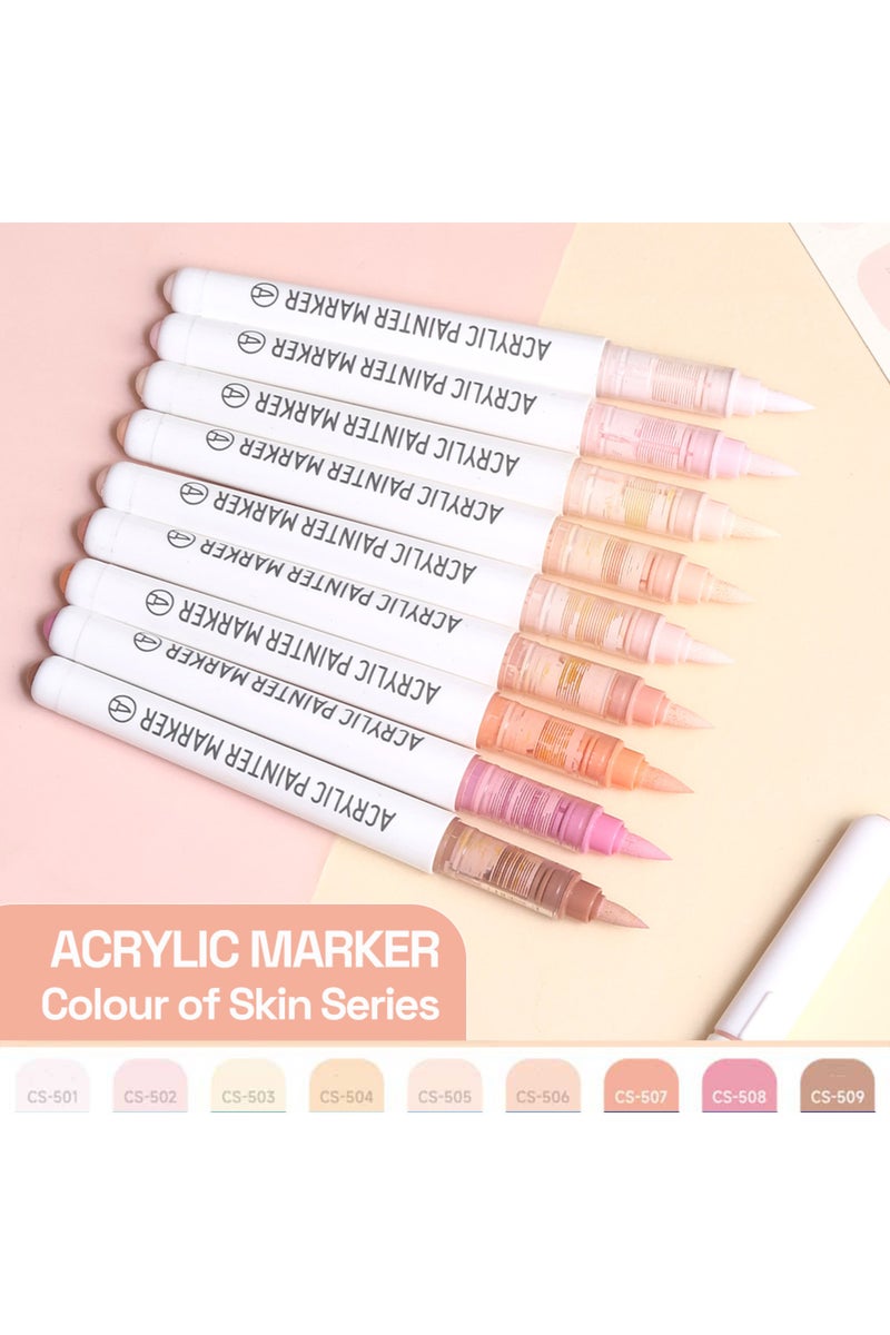 Colour of Skin Automatic Ink Control Acrylic Paint Markers, 9 pcs Brush Tip Acrylic Paint Pens set w