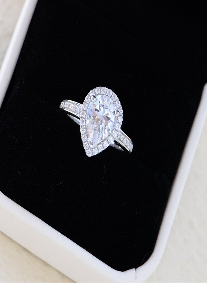 LEMON GRASS 3 Ct Pear Shaped Cubic Zirconia Solitaire Engagement Ring Pave Thin Band in Sterling Silver Size 6 - Image 5